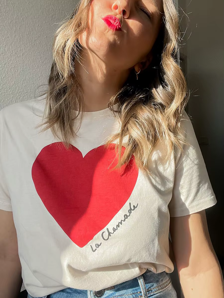 Coeur imprimé graphique T-shirt 2025 été femmes col rond manches courtes décontracté Chic T-shirts vêtements Vintage