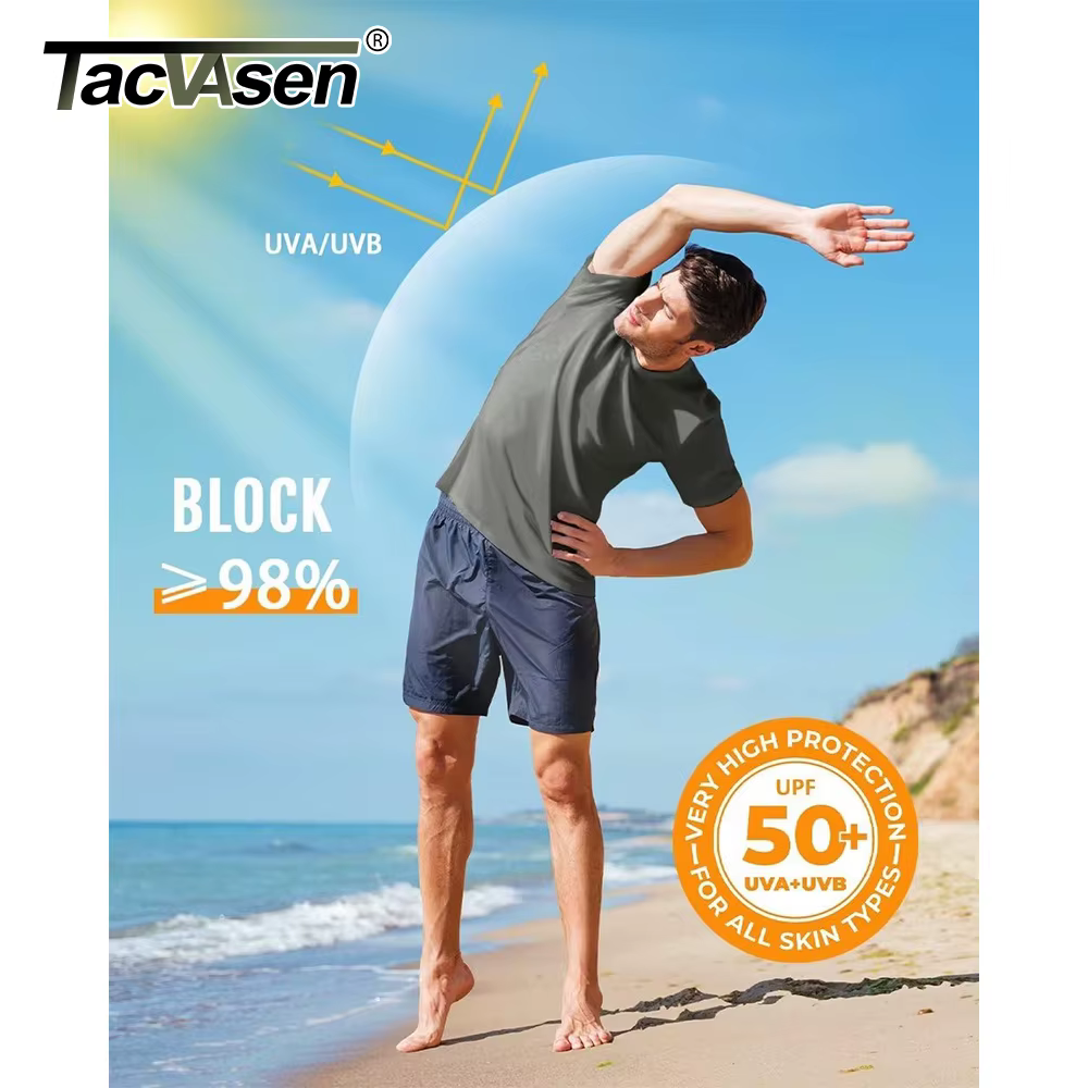 TACVASEN UPF 50 + UV chemise hommes col rond manches courtes basique été t-shirt style décontracté salle de sport
