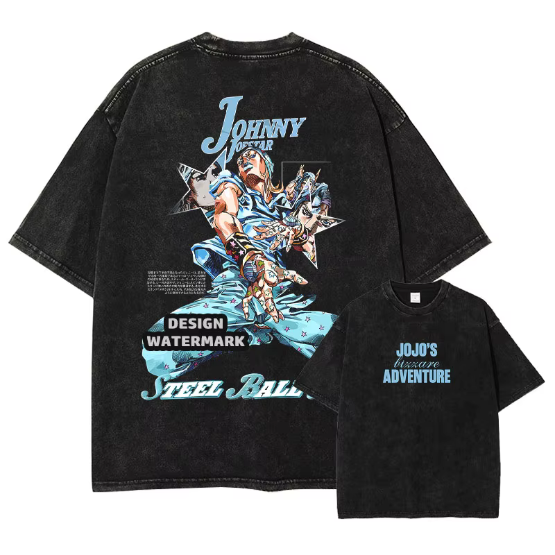 T-shirt Bandai JOJO Vintage Lavé S-Steel Ball Run T-shirts Oversize Zeppeli Gyro Manches Courtes Joestar Johnny Tops Tees Homme