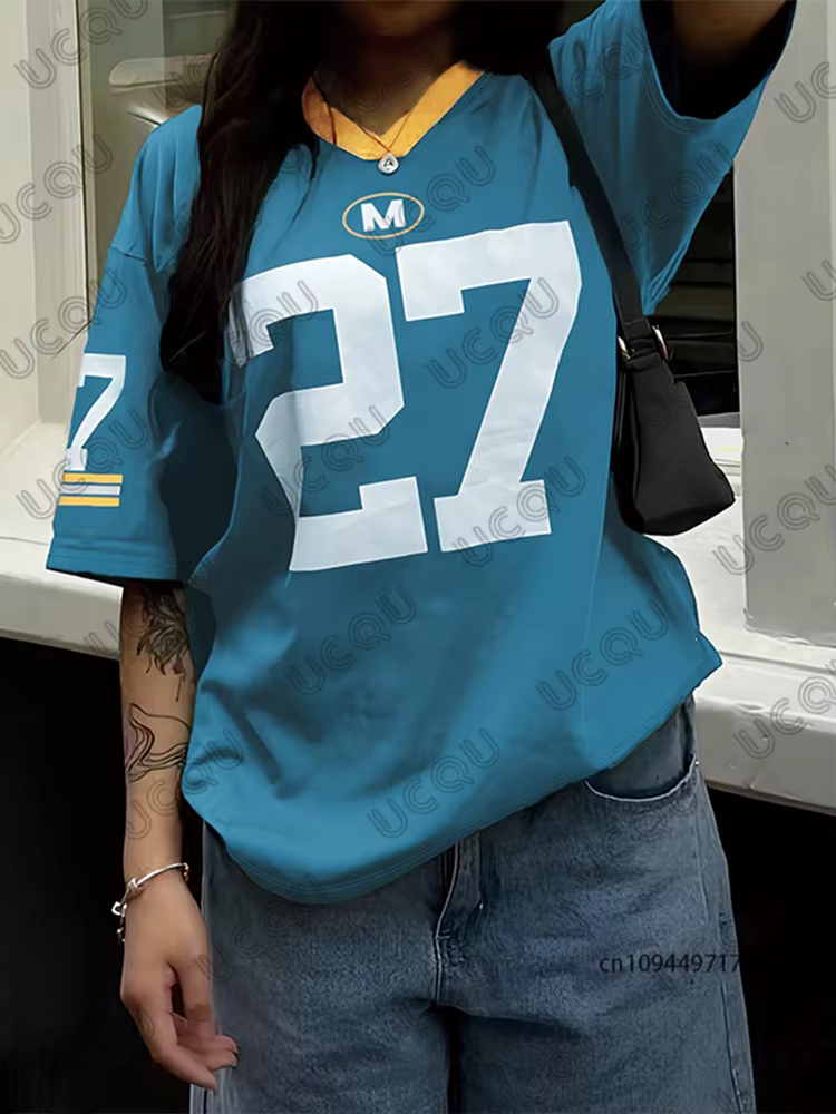 2025 Nouveau classique rétro rouge n° 27 T-Shirt imprimé pour femmes