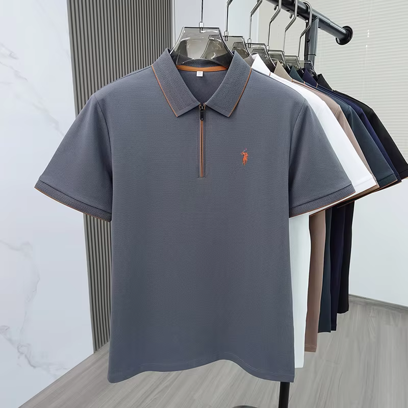 Polo brodé de luxe à manches courtes pour homme