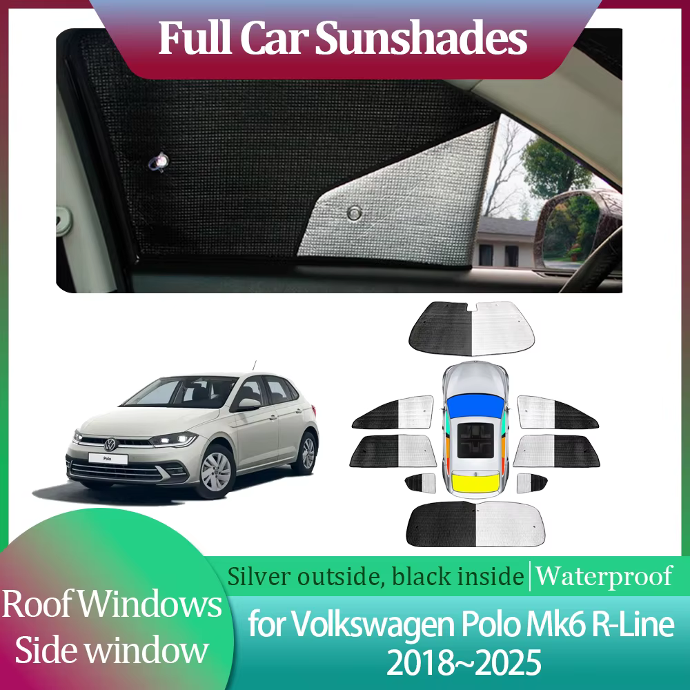 Pare-soleil de Voiture pour Volkswagen VW Polo Mk6 R-Line 2018 ~ 2025, 2019 2020 2021 2022 2023 2024 Rideau de Pare-Brise, Toit, Fenêtres, Pare-Soleil, Couverture de Toit Ouvrant, Accessoires