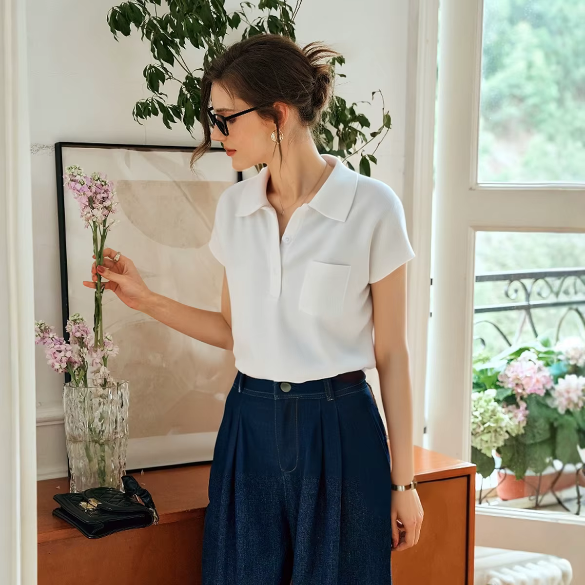 Pulls en maille blancs à col polo OLrain pour femmes