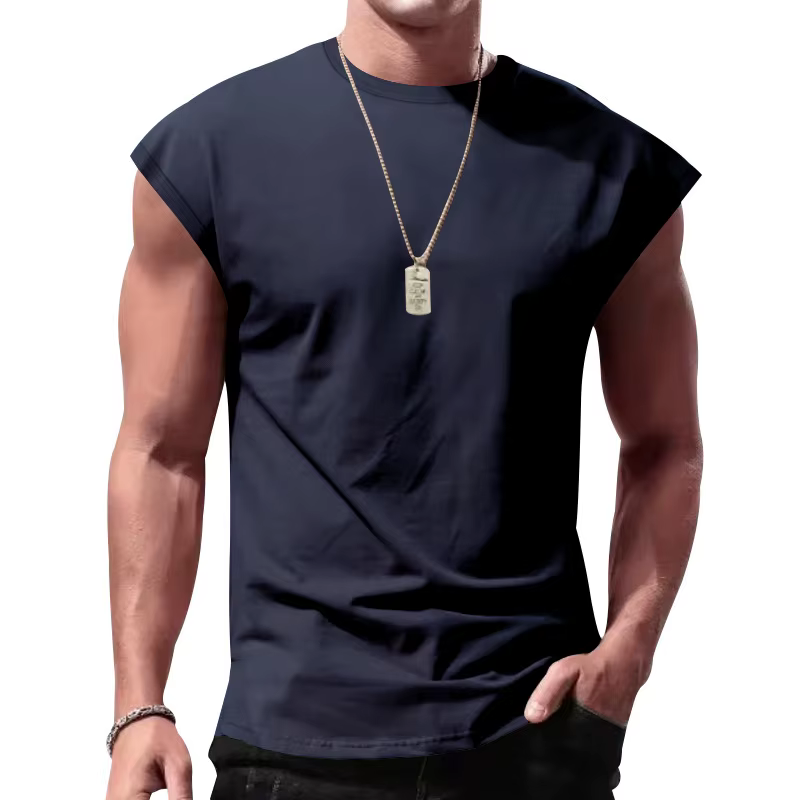 T-shirt homme 2026 décontracté sans manches été sportswear ample couleur unie gilet de base sans