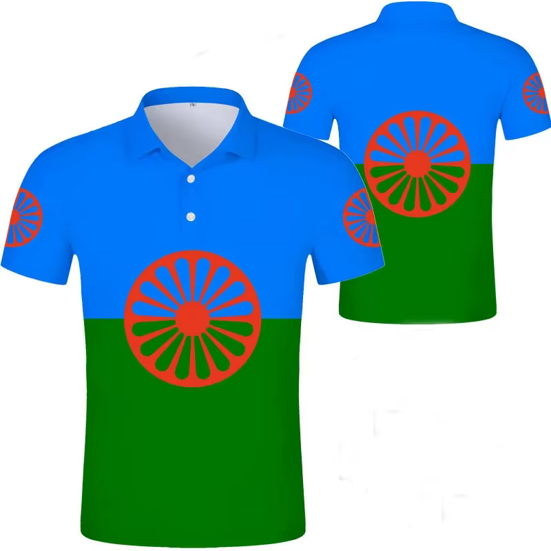 Polo à manches courtes avec emblème national gitan romain pour hommes