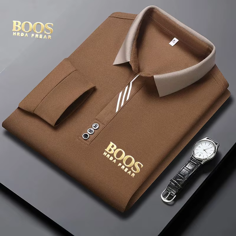 Logo Standard doré Chemise décontractée à manches longues Polo de couleur unie à la mode Respirant Confortable Topshirt polyvalent pour moi