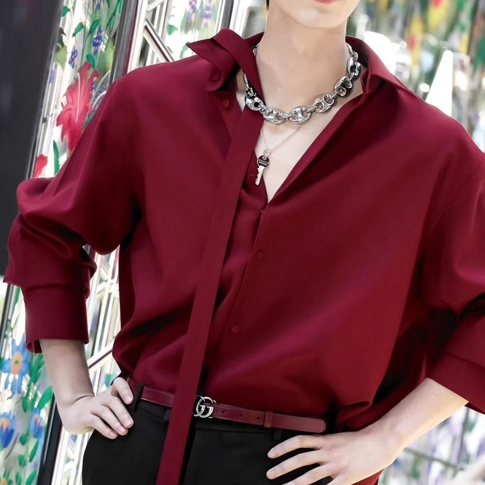 Chemise rétro à manches longues pour hommes