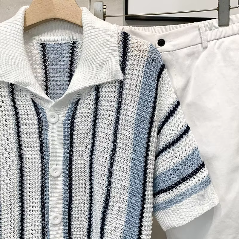 Polo tricoté à rayures rétro américain pour homme