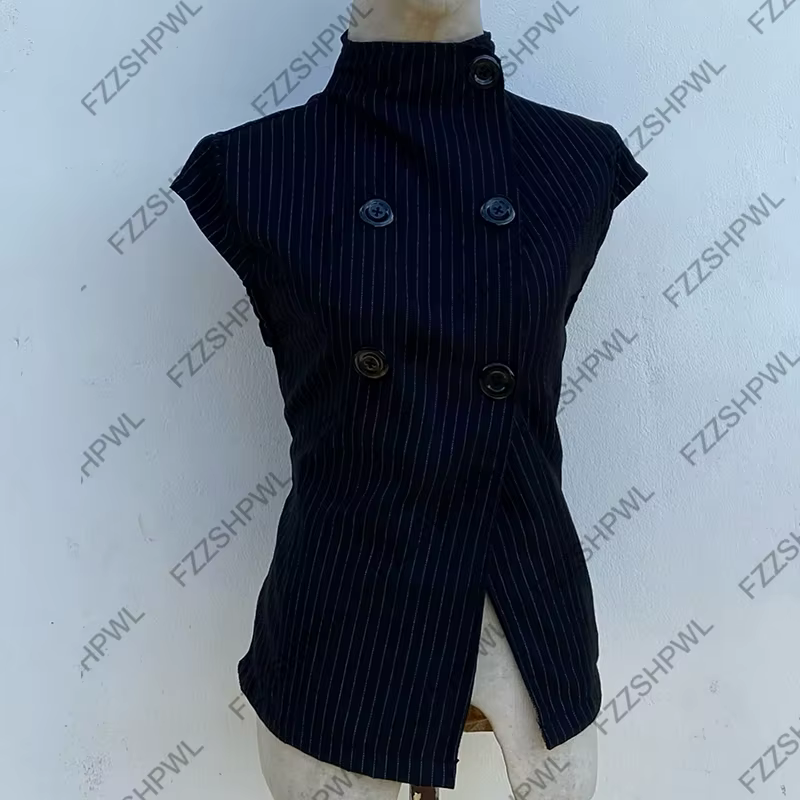 Bouton Harajuku Y2k Débardeur Rayure Imprimé Graphique Punk Haut Court Streetwear Rock Goth Gilet Subculture Épicée