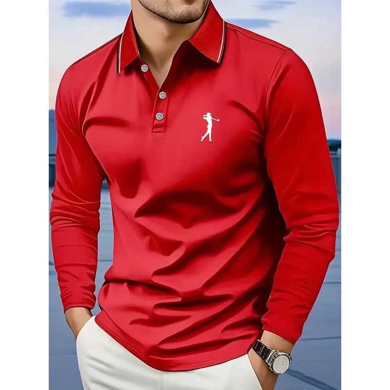 Polo décontracté à manches longues pour hommes