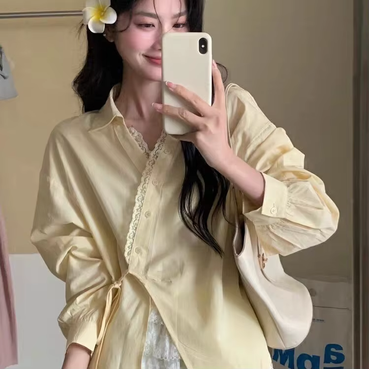 Chemises à manches longues en mousseline de soie pour femmes, à volants, surdimensionnées, boutonnées, Style Preppy, jeune, douce, Sexy, vêtements quotidiens de rue, tendance