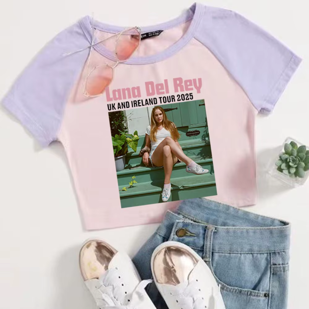 Lana Del Rey royaume-uni et irlande stade Tour 2025 culture hauts T-Shirt filles mode femmes col rond manches courtes