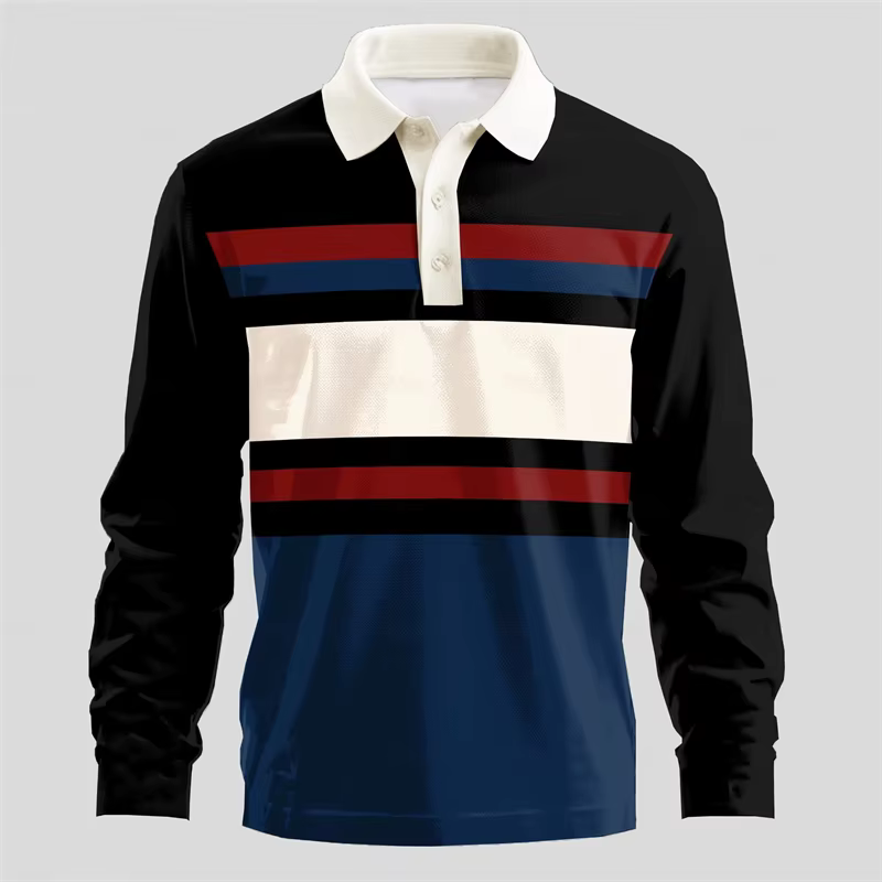 Polos à manches longues à rayures simples pour hommes