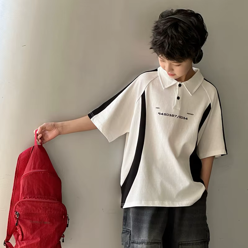 Mode enfants couleur contraste à manches courtes Polo pour garçons décontracté couleur bloc Poloshirt enfants été coton Polo t-shirt