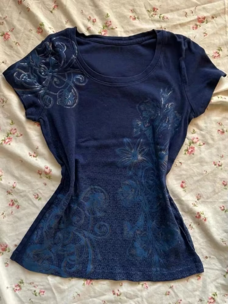 T-shirts vintage imprimés violet foncé pour femmes