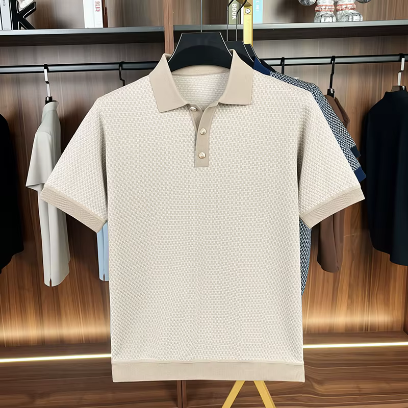 100% coton Treillis imprimé à manches courtes polo chemise hommes haut de gamme tricoté confort respirable nouvelle mode de luxe unique T-shirt