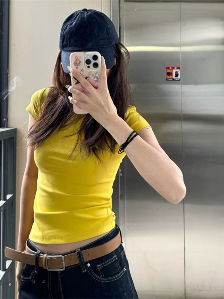 Hauts en coton jaune pour femmes