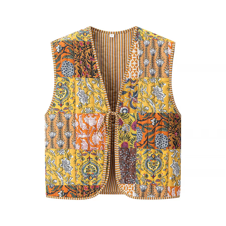 Nouvelle Collection 2025 – Gilet Imprimé Sans Manches Tendance pour Femme – Haut Simple Col V Style Décontracté en Tissu Polyester – Vêtement Transfrontalier