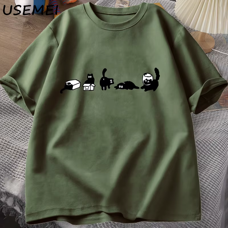 Cinq humeurs chats T-Shirts surdimensionné chat maman t-shirt drôle coton à manches courtes amoureux