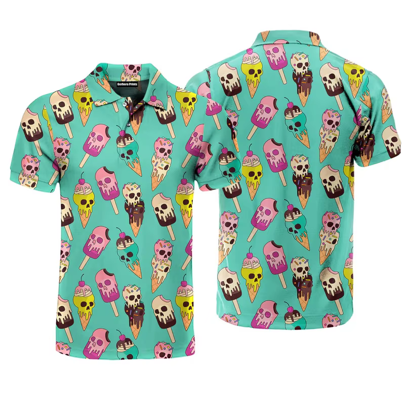 Harajuku manches courtes hommes polos crème glacée impression 3d revers homme haut nouvel été surdimensionné
