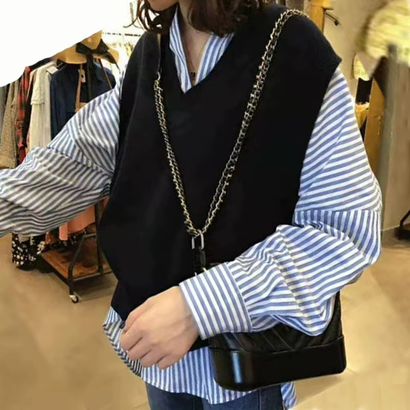 Gilet pull sans manches pour femme, couleur unie, coupe ample, col en V, gilet tricoté, idéal pour l'automne et l'hiver, vêtement de base décontracté, gilet en tricot.