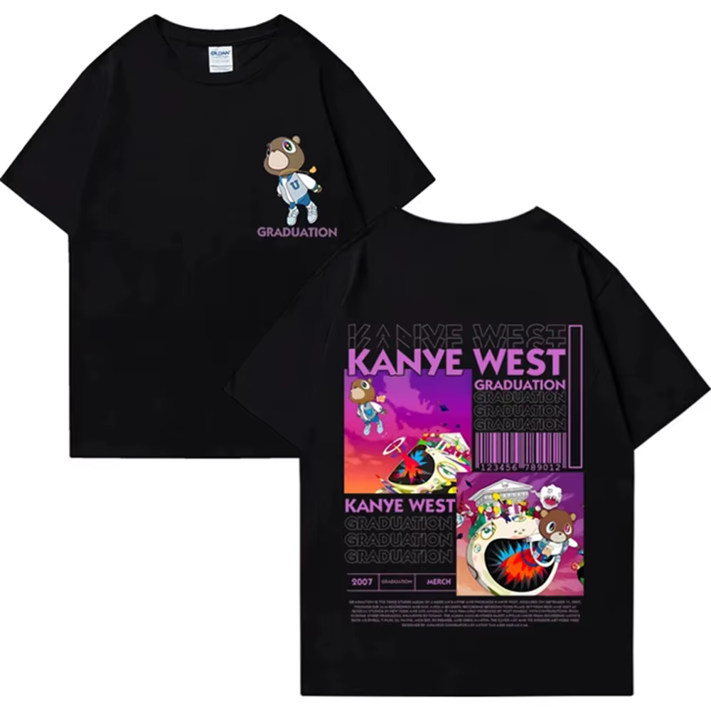 Kanye West Graduation Bear Double face imprimé t-shirt hommes femmes mode Hip Hop dessus frais à manches courtes unisexe T-shirts 72463