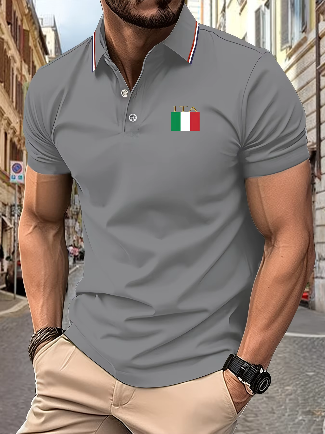 Polo brodé drapeau italien pour hommes