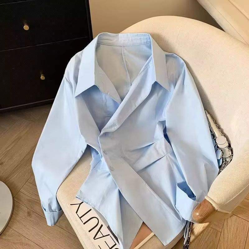 Chemisier Polo Femme Manches Longues 2026 – Tunique Blanche Élégante et Basique – Haut de Créateur Irrégulier Tendance pour le Travail