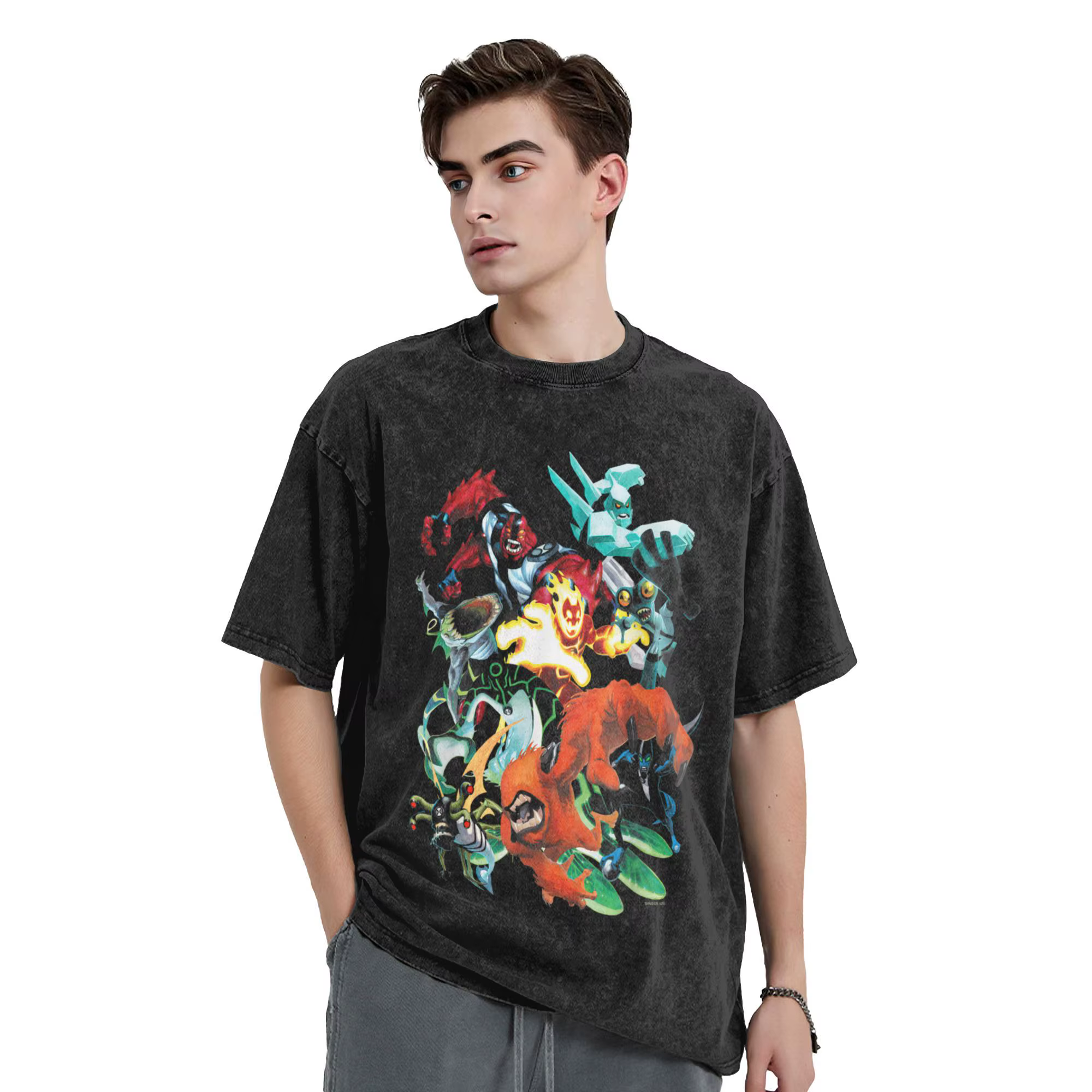 Incroyable Ben 10 Alien anime T-Shirt pour hommes col rond coton lavé