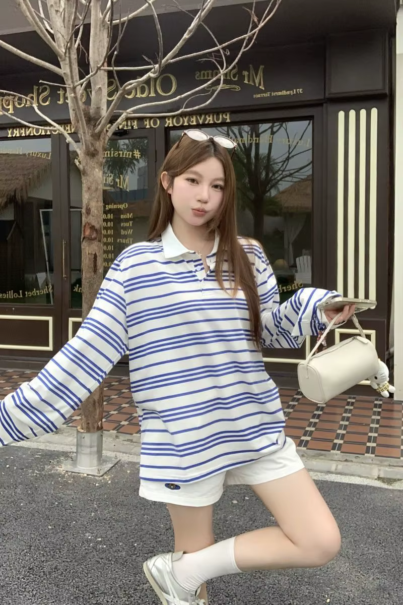 T-shirt à manches longues et col Polo pour femme
