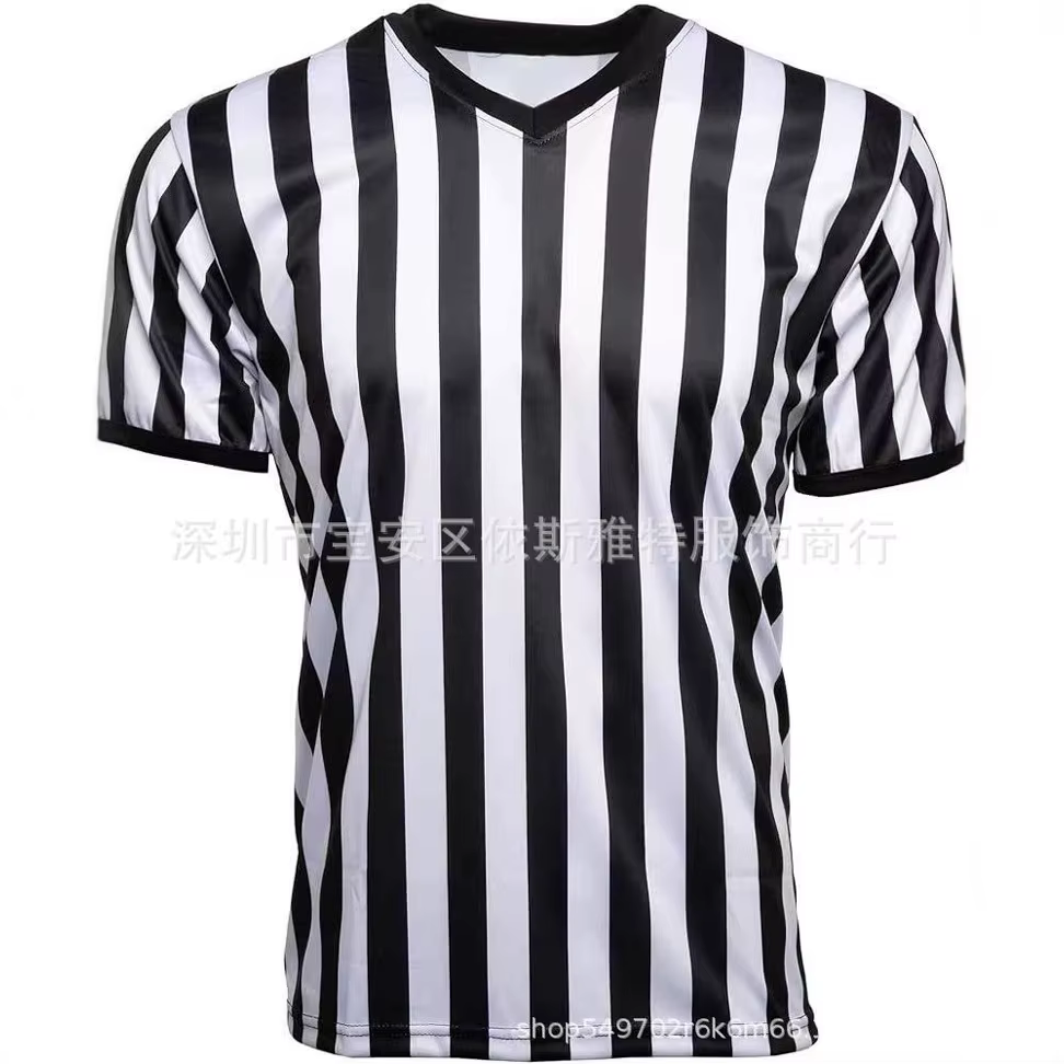 Nouveau T-shirt d'arbitre à col à revers côtelé rayé noir et blanc pour hommes et femmes