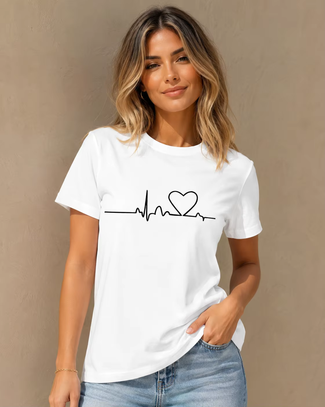 T-shirt à imprimé cœur pour femme : haut décontracté d'été à col rond et manches courtes