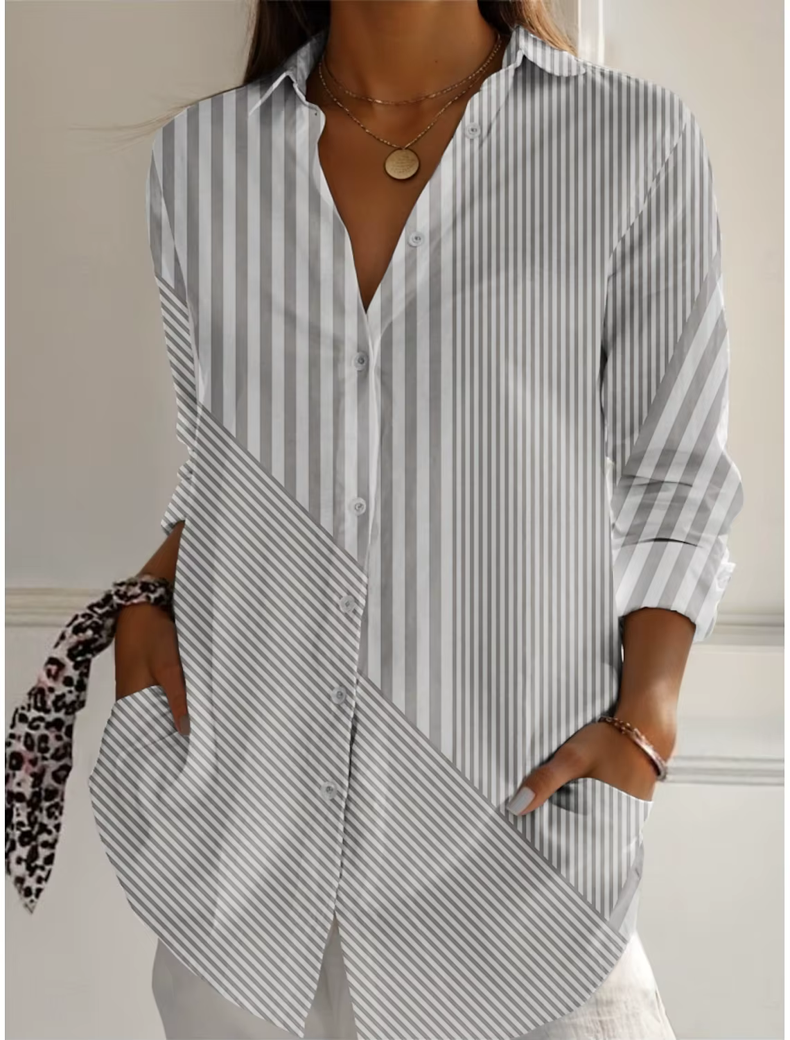 2025 chemises pour femmes rayé graphique Blouse revers cou