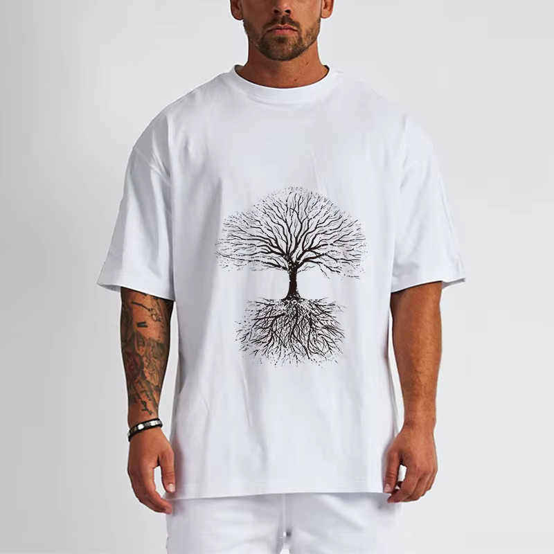 T-shirt à capuche imprimé arbre de vie pour hommes