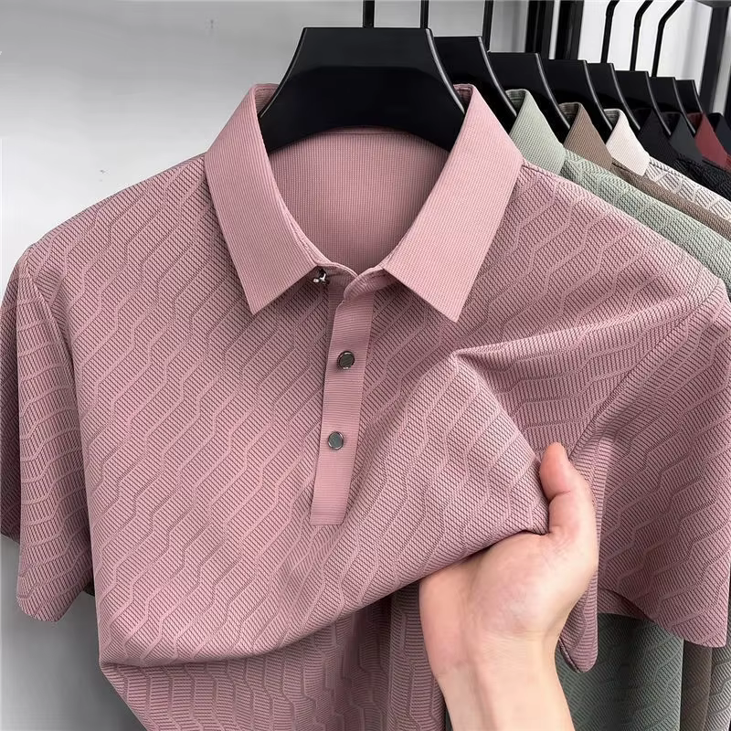 Polo d'été en soie de mûrier pour hommes, à manches courtes, décontracté, respirant, cool, ample, pour les hommes d'âge moyen